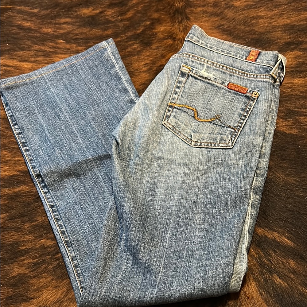 7 For All Mankind Blue Straight Leg Jeans